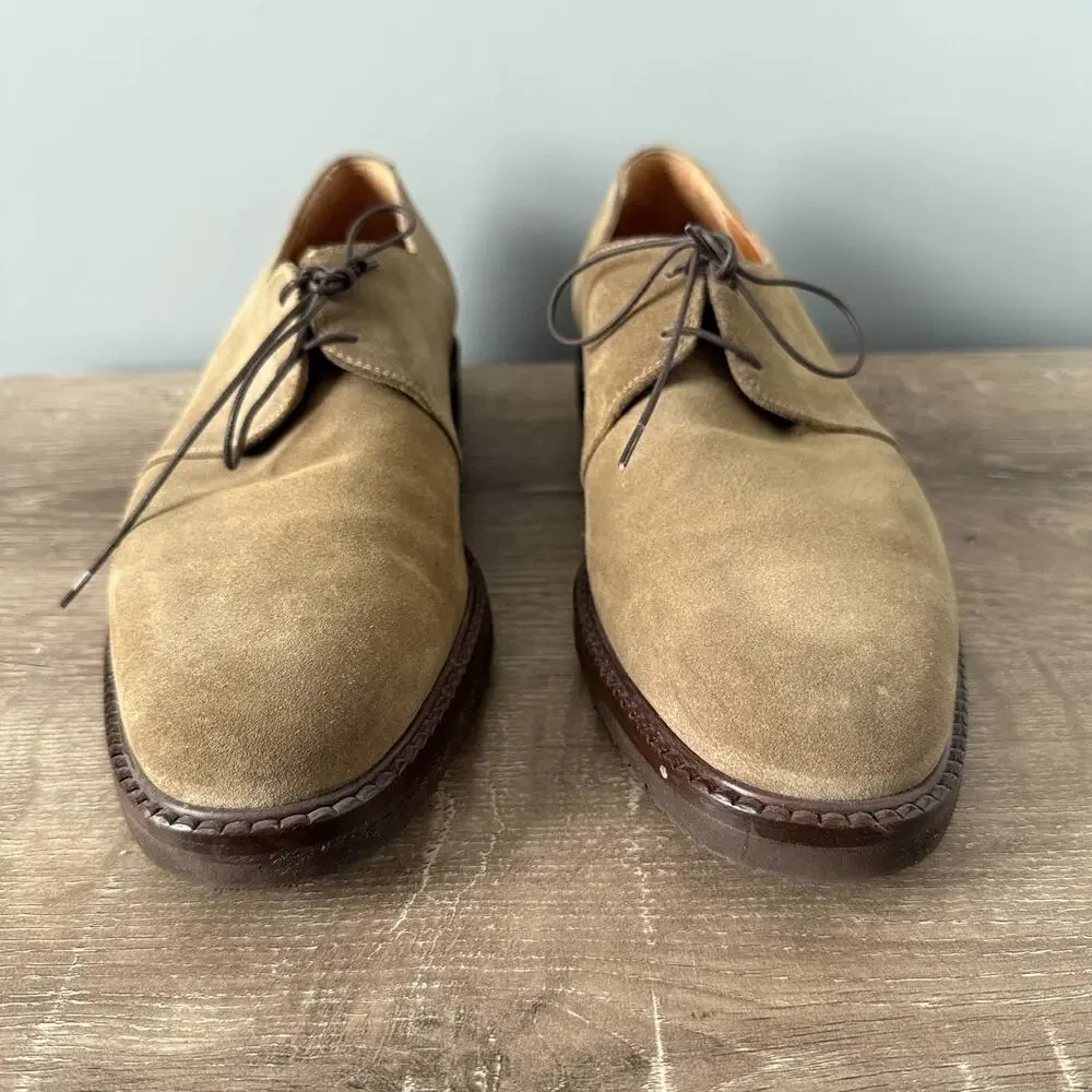 Salvatore Ferragamo Suede Derby Shoes Mens 9 D Vibram Sole Italy Taupe